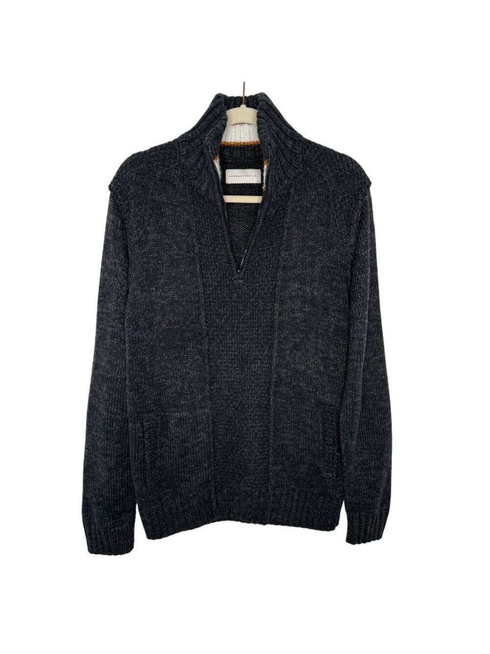 Across The Pond Charcoal/Navy Gray Knit Pullover Sweater, M